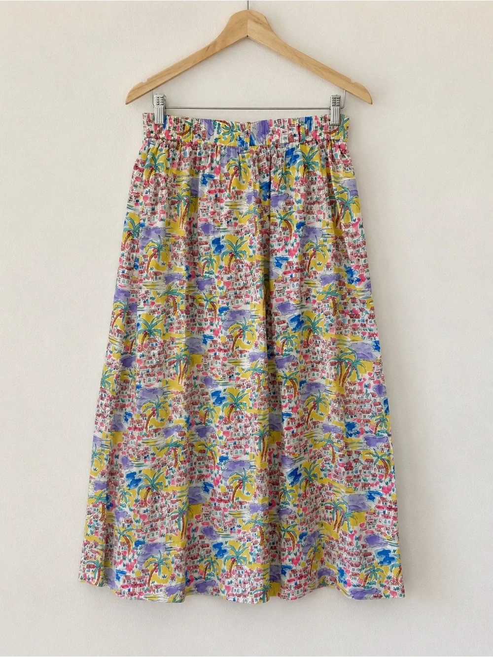 Doncaster Vintage Cotton Novelty Village Print Midi Skirt Size 10 Button Front P